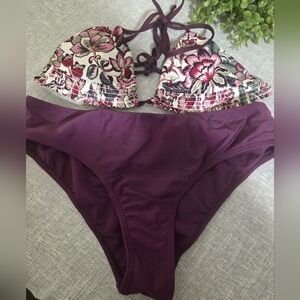 NEW Mossimo Supply Co. Floral Triangle Top & Plum Bikini Bottoms.